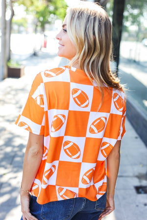 Turn Up The Volume Orange Football Checker Top - Coeur de la Mode