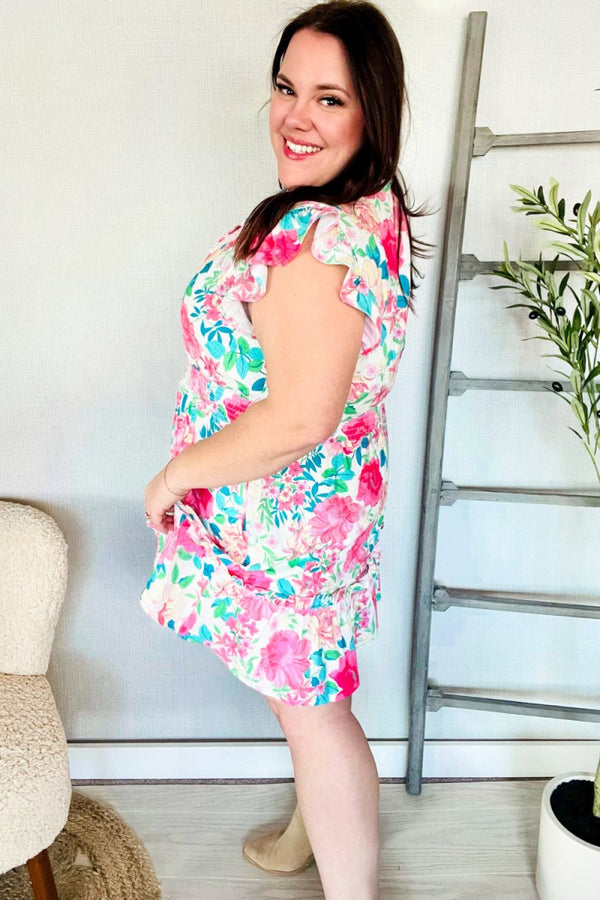Under Your Spell Floral Smocked Flutter Sleeve Ruffle Mini Dress - Coeur de la Mode