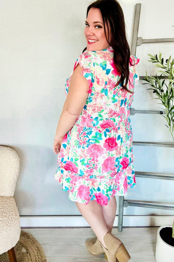Under Your Spell Floral Smocked Flutter Sleeve Ruffle Mini Dress - Coeur de la Mode