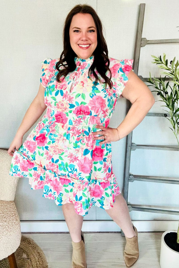 Under Your Spell Floral Smocked Flutter Sleeve Ruffle Mini Dress - Coeur de la Mode