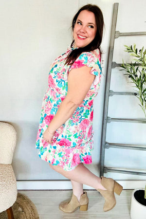 Under Your Spell Floral Smocked Flutter Sleeve Ruffle Mini Dress - Coeur de la Mode