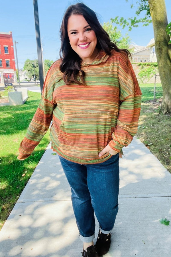 Under Your Spell Orange & Green Space Dye Thermal Hoodie - Coeur de la Mode