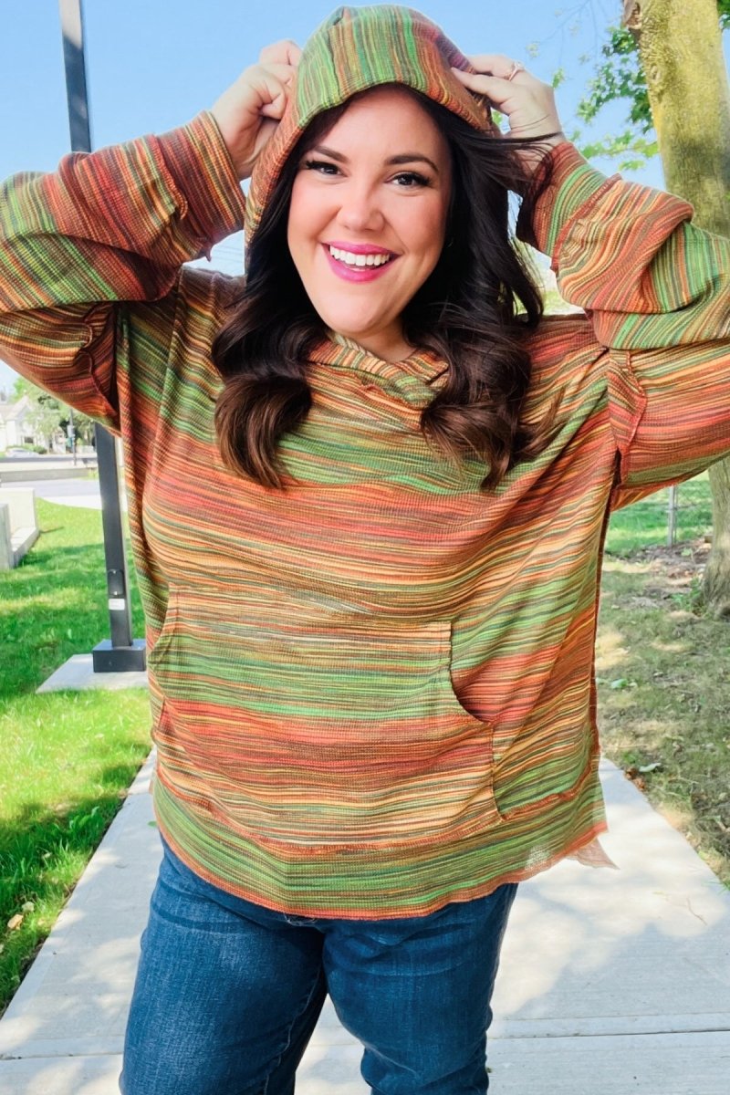 Under Your Spell Orange & Green Space Dye Thermal Hoodie - Coeur de la Mode