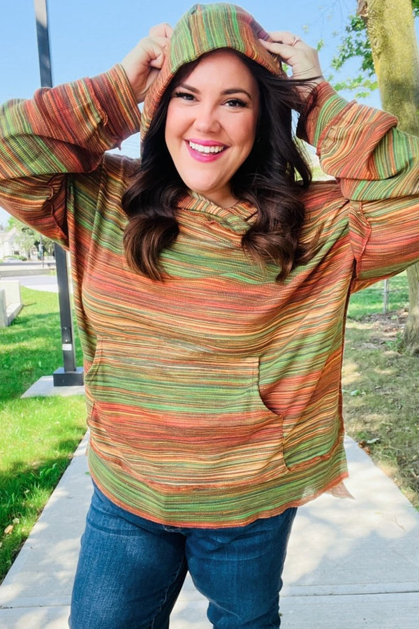 Under Your Spell Orange & Green Space Dye Thermal Hoodie - Coeur de la Mode