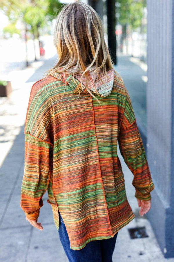 Under Your Spell Orange & Green Space Dye Thermal Hoodie - Coeur de la Mode