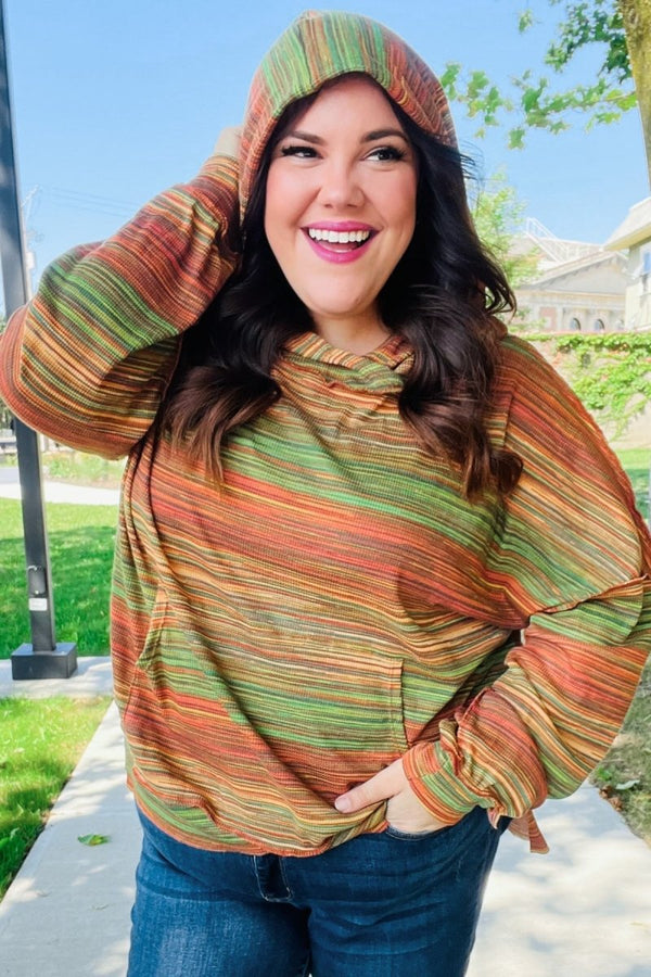 Under Your Spell Orange & Green Space Dye Thermal Hoodie - Coeur de la Mode
