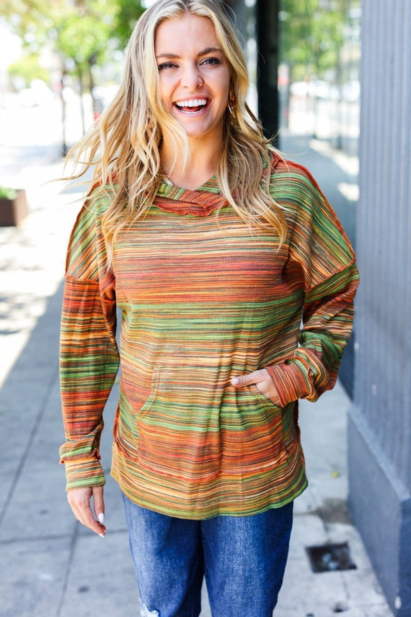 Under Your Spell Orange & Green Space Dye Thermal Hoodie - Coeur de la Mode