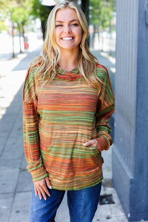 Under Your Spell Orange & Green Space Dye Thermal Hoodie - Coeur de la Mode