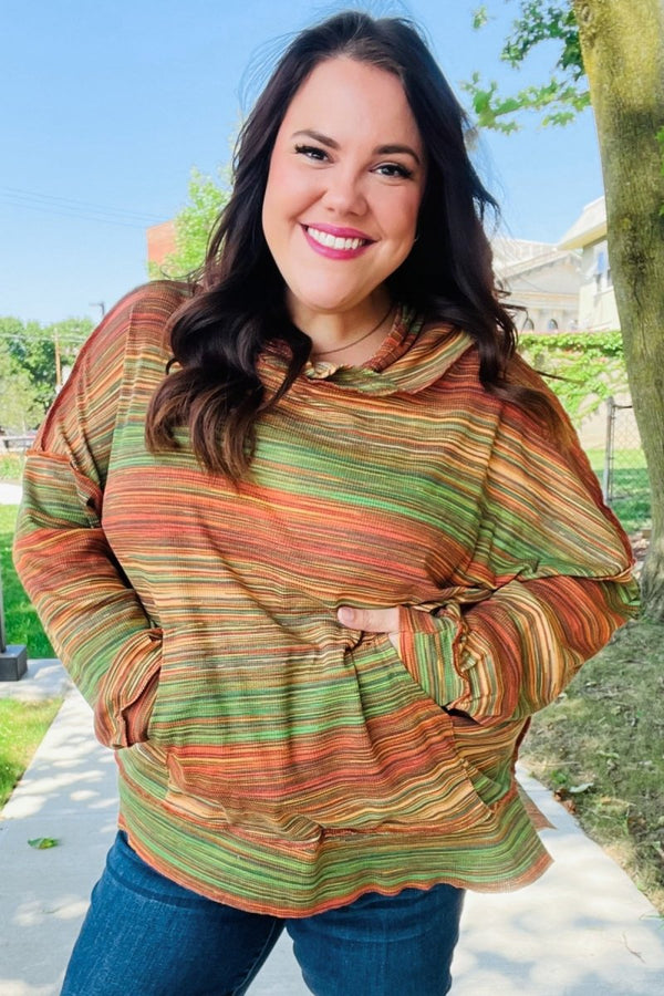 Under Your Spell Orange & Green Space Dye Thermal Hoodie - Coeur de la Mode