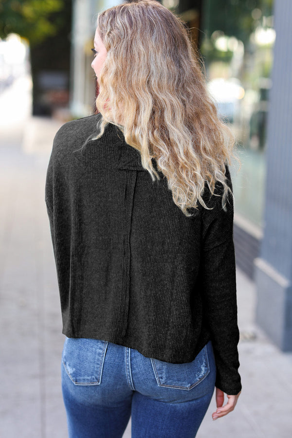 Stay Awhile Black Ribbed Dolman Cropped Sweater - Coeur de la Mode