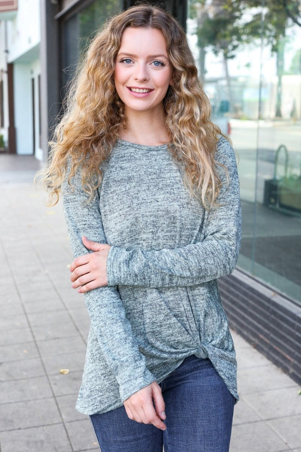 Weekend Ready Green Two-Tone Front Knot Pullover - Coeur de la Mode