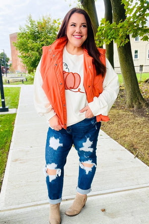 Weekend Ready Rust High Neck Snap Button Quilted Puffer Vest - Coeur de la Mode