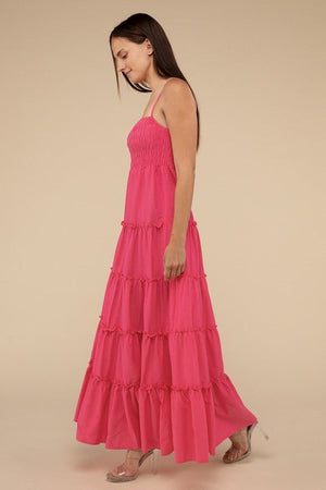 Woven Smocked Top Tiered Cami Maxi Dress - Coeur de la Mode