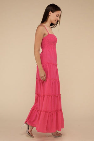 Woven Smocked Top Tiered Cami Maxi Dress - Coeur de la Mode