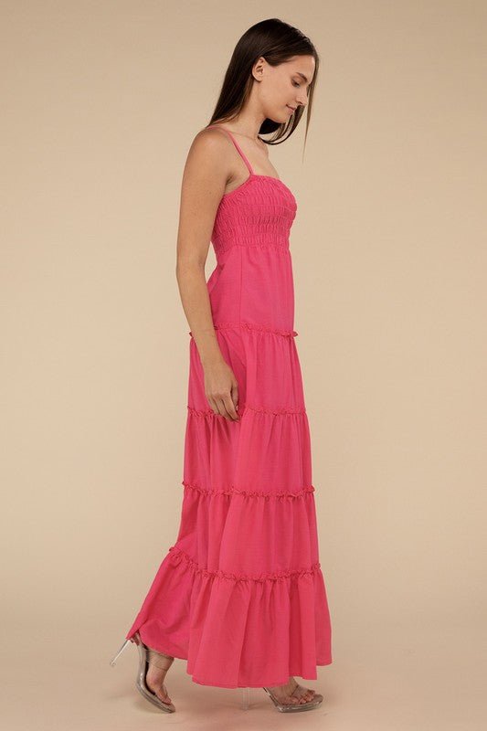 Woven Smocked Top Tiered Cami Maxi Dress - Coeur de la Mode