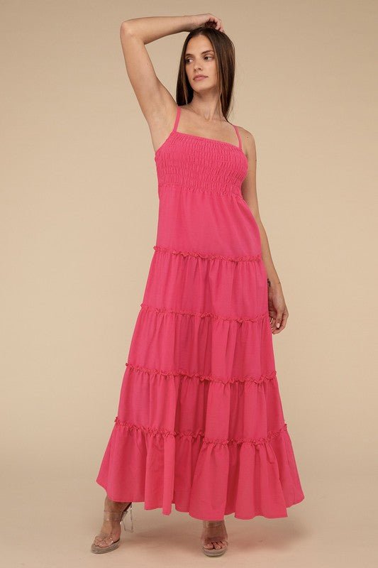 Woven Smocked Top Tiered Cami Maxi Dress - Coeur de la Mode