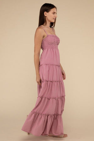 Woven Smocked Top Tiered Cami Maxi Dress - Coeur de la Mode