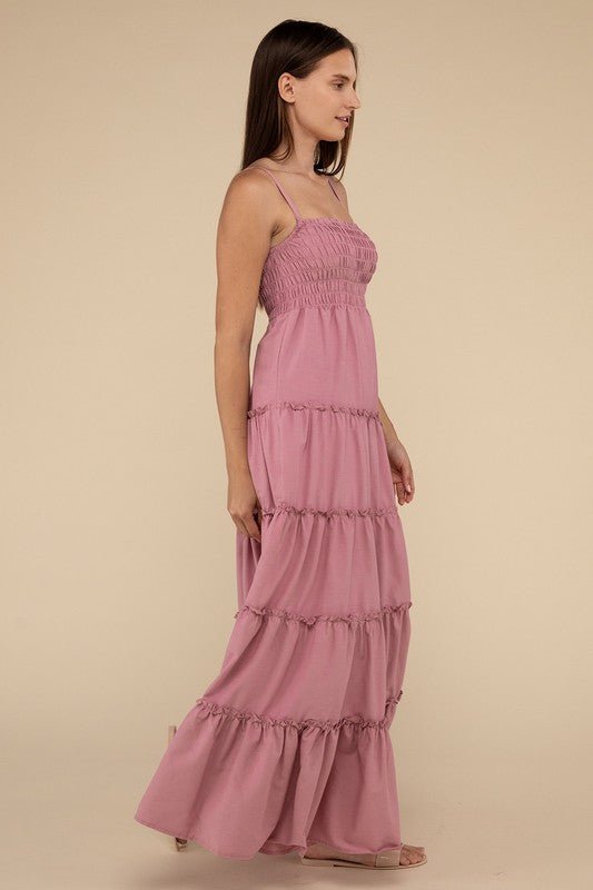 Woven Smocked Top Tiered Cami Maxi Dress - Coeur de la Mode