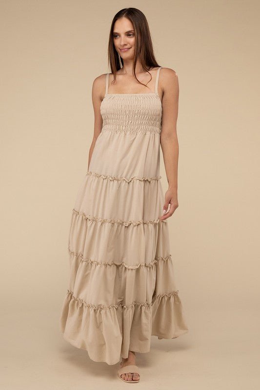 Woven Smocked Top Tiered Cami Maxi Dress - Coeur de la Mode