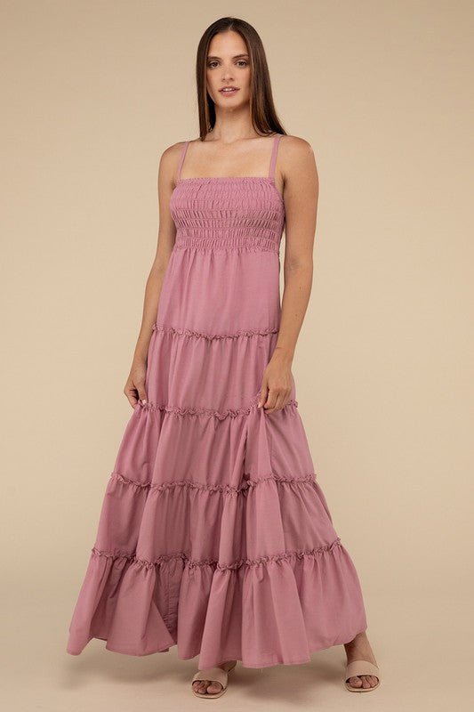 Woven Smocked Top Tiered Cami Maxi Dress - Coeur de la Mode