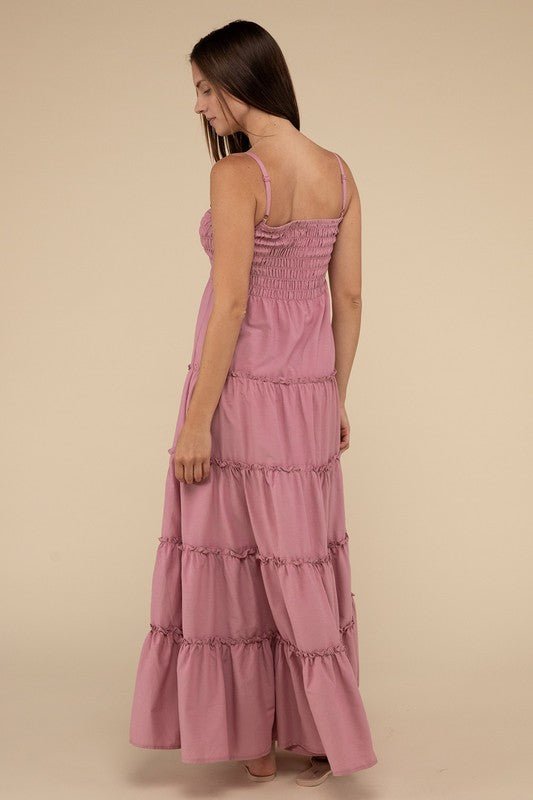 Woven Smocked Top Tiered Cami Maxi Dress - Coeur de la Mode