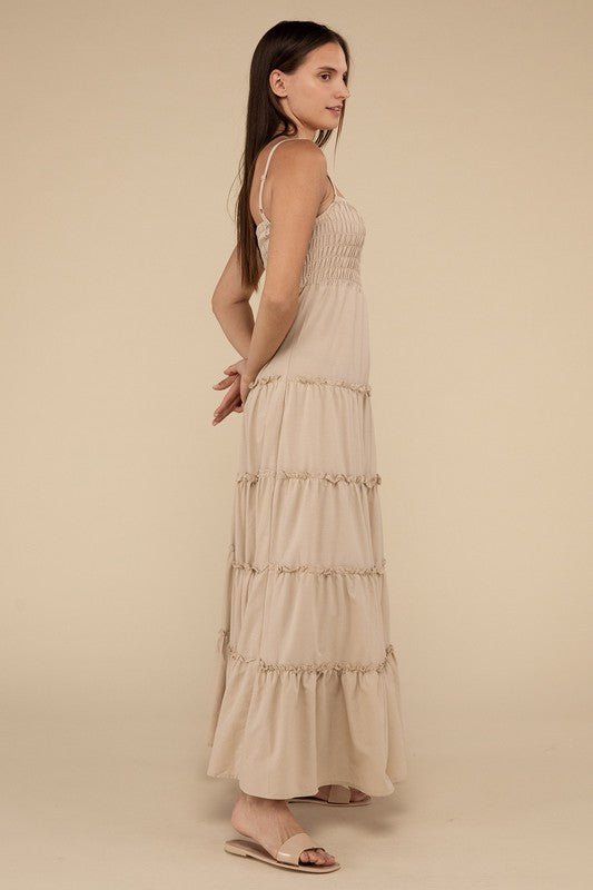 Woven Smocked Top Tiered Cami Maxi Dress - Coeur de la Mode