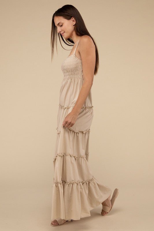 Woven Smocked Top Tiered Cami Maxi Dress - Coeur de la Mode