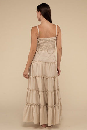 Woven Smocked Top Tiered Cami Maxi Dress - Coeur de la Mode