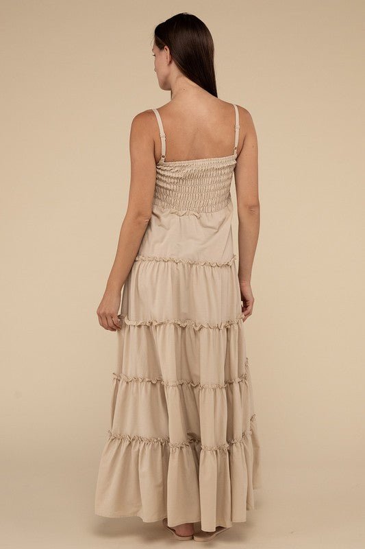 Woven Smocked Top Tiered Cami Maxi Dress - Coeur de la Mode