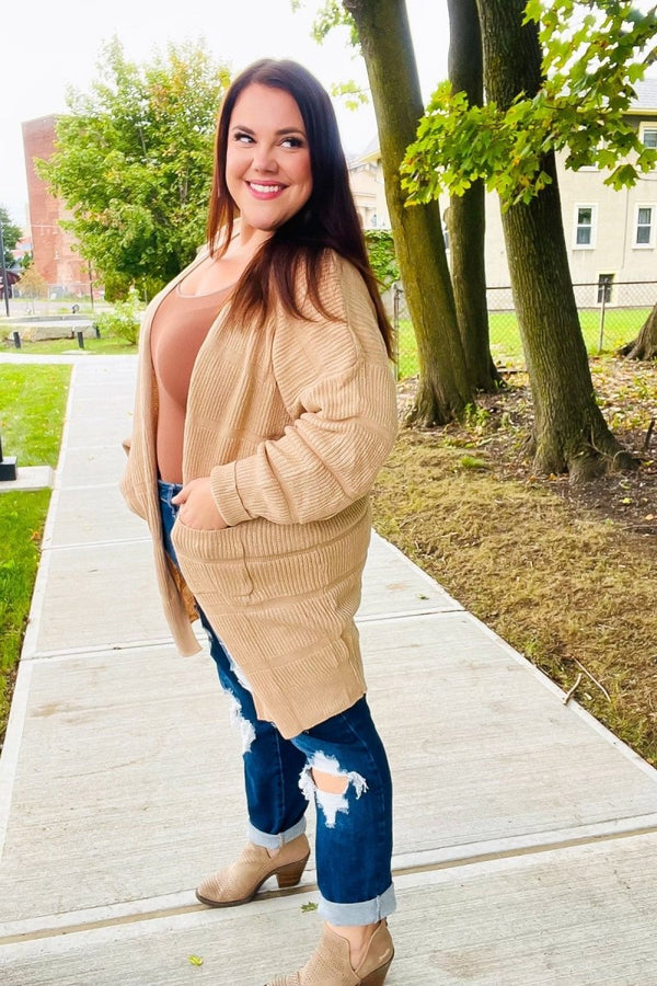 You Got This Oatmeal Striped Knit Open Cardigan - Coeur de la Mode