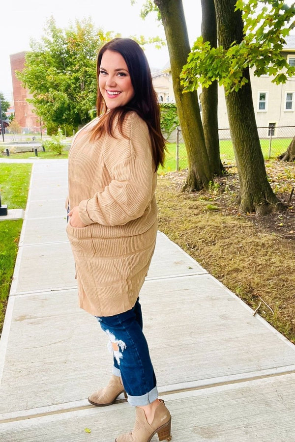 You Got This Oatmeal Striped Knit Open Cardigan - Coeur de la Mode