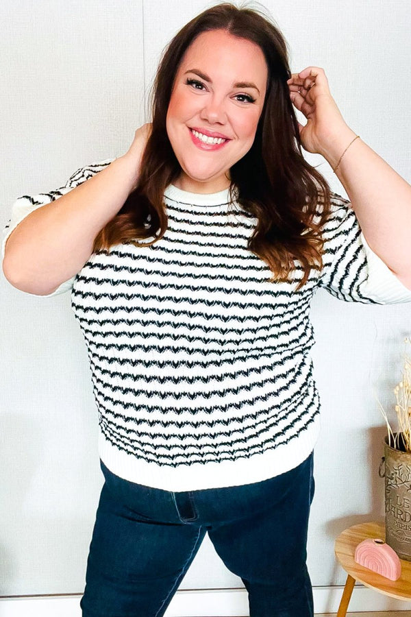 You've Got This Ivory & Black Wavy Stripe Pattern Sweater Top - Coeur de la Mode