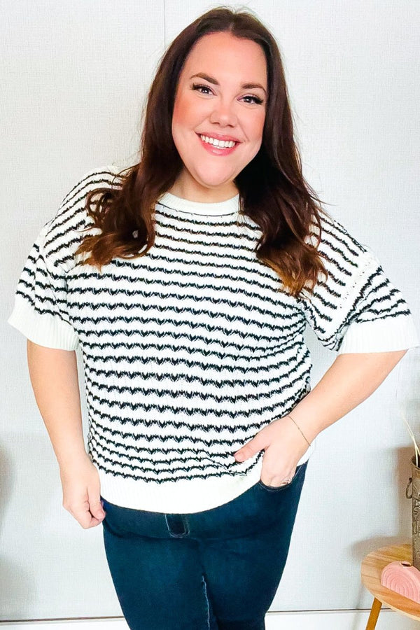 You've Got This Ivory & Black Wavy Stripe Pattern Sweater Top - Coeur de la Mode