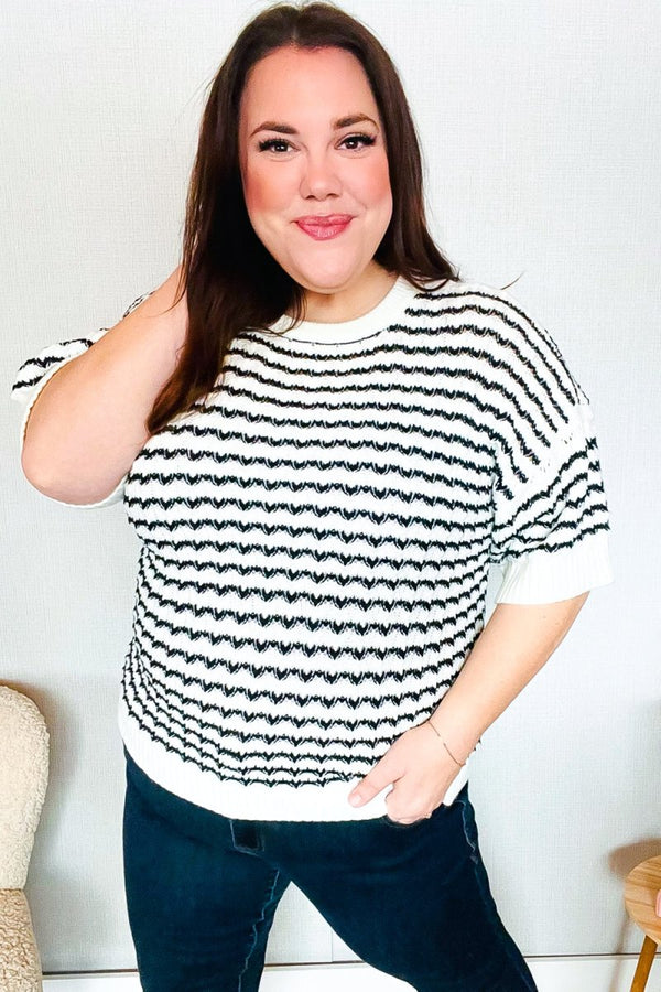 You've Got This Ivory & Black Wavy Stripe Pattern Sweater Top - Coeur de la Mode