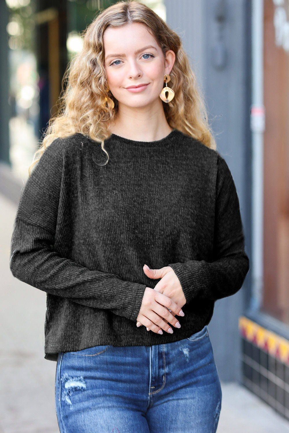 Stay Awhile Black Ribbed Dolman Cropped Sweater - Coeur de la Mode