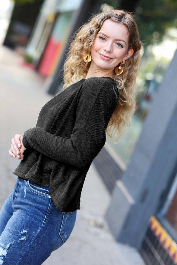 Stay Awhile Black Ribbed Dolman Cropped Sweater - Coeur de la Mode